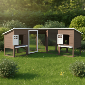 Nichoir pour lapin en bois de sapin massif d'extérieur avec enclos, couleur blanc mocca, mobilier pour animaux de compagnie - Product Image 2