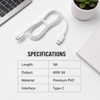 Cable USB 2.0 Tipo C a Tipo C de 60W con Carga Rápida, Cable de Carga de PVC Sobremoldeado para Teléfono, Tableta y Portátil