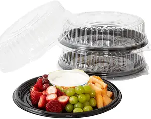 Toptan plastik tepsi kek-Geri dönüşümlü PET büfe Catering sandviç tepsileri özel yuvarlak şekil kek kutusu tek kullanımlık plastik ambalaj kabı kek