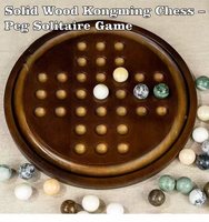 SEIPTING SOL33 Boîte d'échecs Solitaire/Noble/Kongming - Marbre et bois massif, design pliable portable, composants en plastique pour 2 joueurs