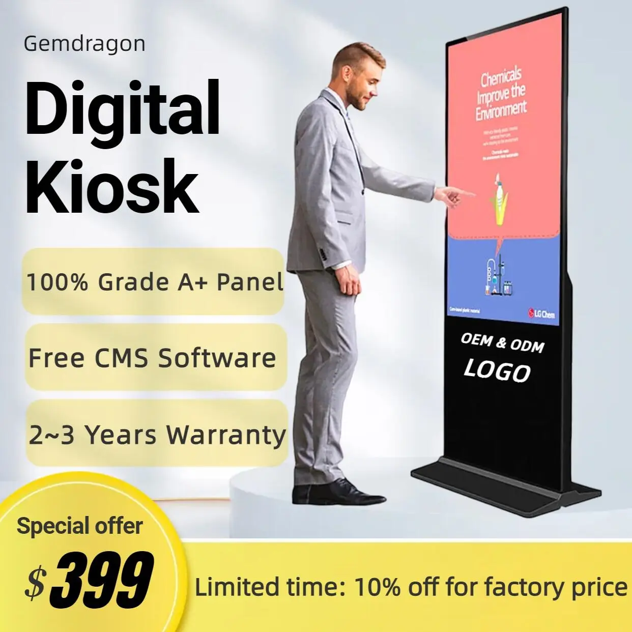 4K UHD LCD Floor Standing Digital Signage Display Touch Screen Kiosk 49 55 65 Inch Totem Advertising Player digitaladvertisement