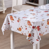 Nappe de table en PVC RNPT avec motifs floraux violets et jaunes imprimés au laser, dos blanc et en tissu pour la salle à manger à domicile