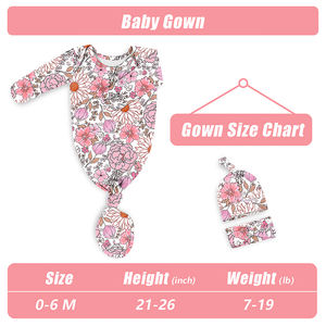 Robe de nuit nouée à imprimé floral pour nouveau-né, avec poignets mitaines et bandeau-chapeau, douce, pour 0-6 mois, tenue de sortie de maternité - Product Image 3