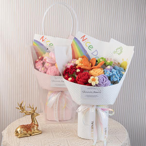Bouquet d'été arc-en-ciel de roses, lys et feuilles en laine tricotée, tissé à la main, écologique, cadeau de Saint-<span class=keywords><strong>Valentin</strong></span>, <span class=keywords><strong>déclaration</strong></span> d'amour - Product Image 4