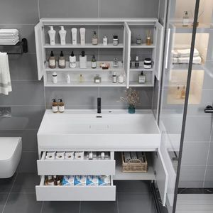 Modern Plywood Bathroom Vanity Cabinet Wash Basin LED Touch Illuminate Mirror Waterproof Eco-Friendly 1 Year Warranty Hotel Use - Product Image 6