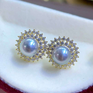 SGARIT bijoux de mode 925 boucles d'oreilles en argent Sterling perle eau de mer 7-8mm naturel japon <span class=keywords><strong>Akoya</strong></span> perle fleur femmes boucles d'oreilles - Product Image 3