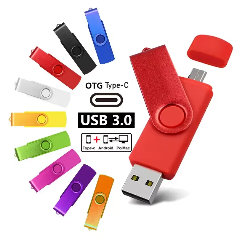 Top bán xoay đầy màu sắc kim loại USB Gậy 128GB 64GB 32 gam 2 trong 1 OTG bộ nhớ tốc độ cao USB ổ đĩa flash