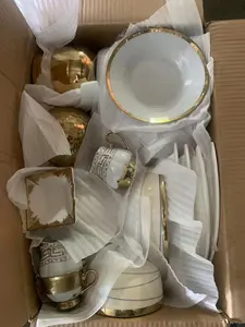 JIUWANG, лидер продаж, недорогая керамическая тарелка с золотым ободом, оптовая продажа керамических тарелок, продажа по тонне
