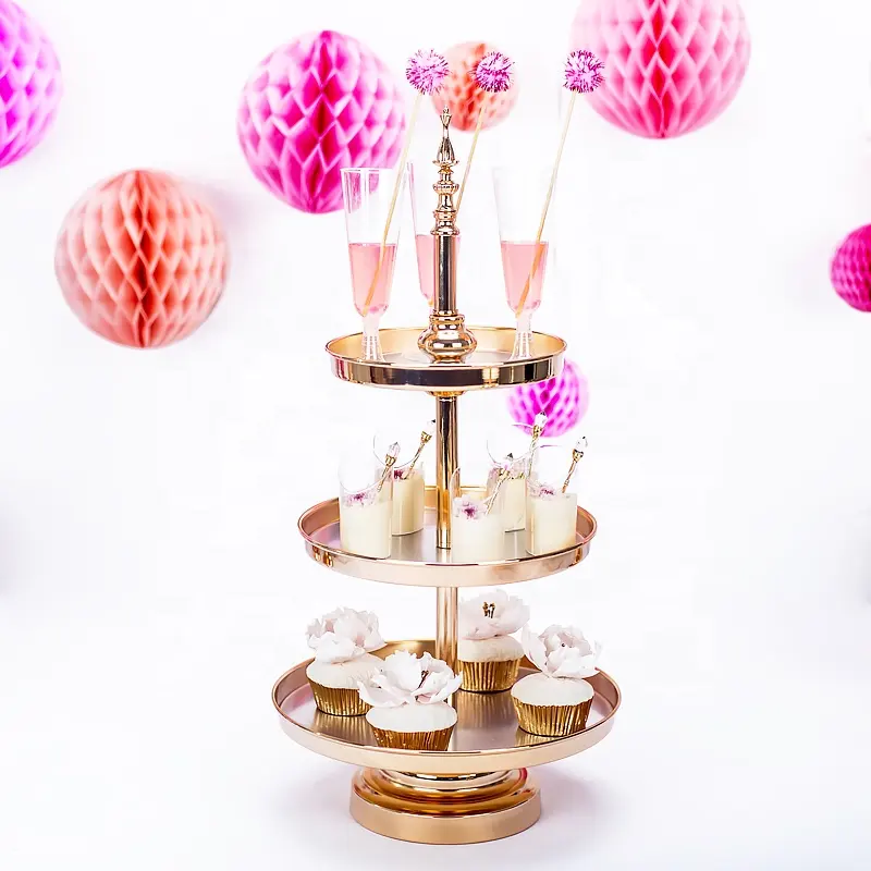 Espelho de metal dourado de 2 3 tier, conjunto de ferramenta de decoração multicamada, para bolo, cupcake, chá de casamento