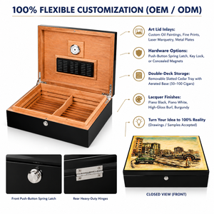 Caja de Cigarros Personalizada de Fábrica, con Pintura de La <span class=keywords><strong>Habana</strong></span>, de Cedro Español, con Bandeja Extraíble, Estuche de Madera para Cigarros, Venta al Por Mayor - Product Image 5