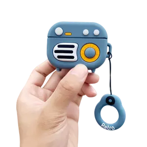 เคสหูฟังซิลิโคนลายการ์ตูนสุดหรู,ฝาปิดวิทยุแนวเรโทรพร้อมพวงกุญแจสำหรับ Airpod - Product Image 1
