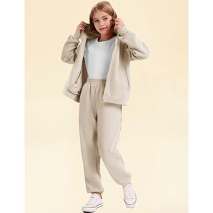 Girls <b>Boys</b> Fleece Sweatsuit 2 Piece Jogger Set Zip <b>Up</b> Hooded Sweatshirt And Sweatpants With Pockets Lightweight Casual Wear - Product Image 3