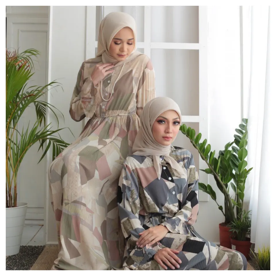 SIPO 아라비안 팬시 디자인 2023 Abaya 여성 이슬람 드레스 패치 워크 인쇄 Pleated 프릴 슬리브 맥시 드레스 숙녀