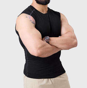 Débardeur de sport basique <span class=keywords><strong>sans</strong></span> manches pour homme, respirant, séchage rapide, en Spandex/Polyester, compression sportive pour la gym, vente en gros - Product Image 4