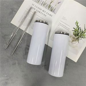 20oz Blank Sublimation White DIY Double Walled Stainless Steel Thermos Skinny Insulated Tumbler Cup for <b>Hot</b> Cold <b>Drinks</b> - Product Image 1