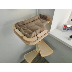 Wooden Cat Tree With Scratching <b>Pad</b> And <b>Bed</b> For Window Installation Minimalist Style Easy To Assemble One Level Natural Wood - Product Image 1