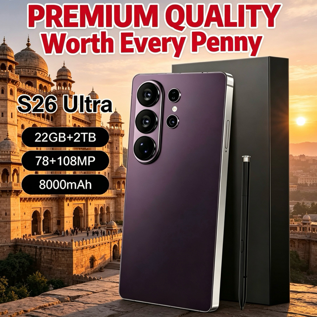 PREMIUM QUALITY 7.7 Inch 22GB+2TB Android 15 S 26 Ultra Mobile Phones Global Latest Processor 5G Deca Core Dual Sim Smartphone