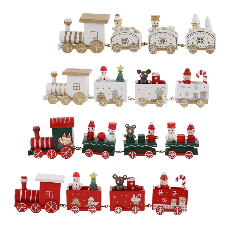 Christmas Wood Train Decoration Christmas village Train set Home Tabletop Ornaments