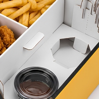 Boîte à emporter personnalisée pour combo repas rapide, en carton alimentaire avec compartiments, pour burger, frites et boisson