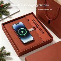 Carnet de notes personnalisé en cuir PU classique avec bande élastique, coffret de recharge sans fil et ensemble de stylos – Cadeau d'anniversaire et de Thanksgiving