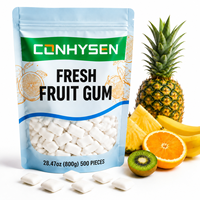 Chewing-gum aux fruits frais à marque privée, enrichi en xylitol et carbonate de calcium, favorise la production de salive, soin buccal