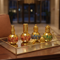Flacon de parfum miniature 10 ml avec bouchon à vis, rouleau à bille doré à motif quadrillé pour échantillon d'huile rechargeable, flacon de luxe en carton