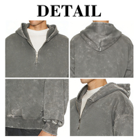 Sudadera con capucha de media cremallera KingSen OEM para hombre, de invierno, gruesa, transpirable, lavada con piedras, ecológica, de corte holgado, estilo urbano, 100% algodón forrado.