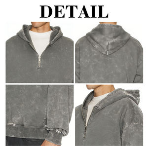 KingSen OEM Sweat à capuche demi-zip pour homme, hiver, épais, respirant, délavé, écologique, coupe ample, streetwear, 100% coton - Product Image 6