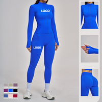 Ensemble de veste de yoga avec logo personnalisé, 2 types au choix, vêtements de sport extensibles pour femmes avec shorts ou leggings, 9 couleurs, vêtements de sport