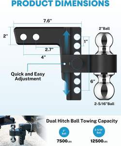 Enganche <span class=keywords><strong>de</strong></span> <span class=keywords><strong>remolque</strong></span> ajustable <span class=keywords><strong>de</strong></span> 6 pulgadas compatible con receptor <span class=keywords><strong>de</strong></span> 2 pulgadas, <span class=keywords><strong>bola</strong></span> sólida doble <span class=keywords><strong>de</strong></span> 2 "y 2-5/16" (12.500 LBS GTW) - Product Image 3