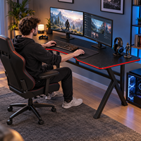 Bureau de jeu pour PC à hauteur réglable avec étagère pour la maison, la chambre ou les appartements locatifs, modèle fabriqué en Chine, sans surface de travail