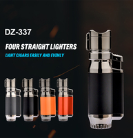 Briquet à gaz rechargeable en métal à quatre flammes droites, coupe-vent, torche à jet, personnalisable avec logo, pour cigarettes et cigares
