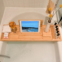 Plateau de bain pliable en bambou, table de bain extensible, plateau de bain pour tous les accessoires de bain, cadeau de luxe parfait pour se détendre