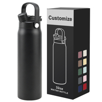 Bouteille d'eau isotherme en acier inoxydable 1L avec logo personnalisé, couvercle à paille et bec verseur 4-en-1, revêtement poudré, pour sport et gym