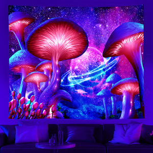 Tapiz colgante de pared fluorescente, Fondo de Mandala psicodélico, suministros de <span class=keywords><strong>brujería</strong></span>, tapiz de seta de luz púrpura - Product Image 5
