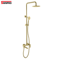 SANIPRO Robinet de baignoire carré mitigeur eau chaude et froide 3 voies, ensemble de douche doré pour salle de bain avec douchette pluie et douchette à main