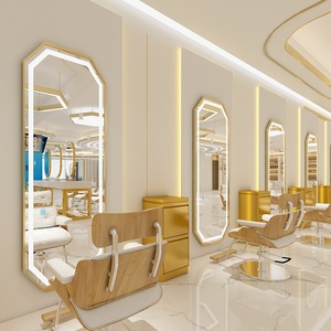 Winplus negozio di lusso oro barbiere progetta parete parrucchiere bellezza parrucchiere <span class=keywords><strong>specchio</strong></span> salone con luci a led - Product Image 5