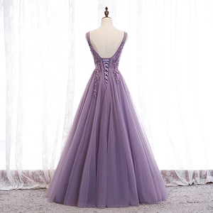 Dreamy Purple A-Line Tulle Wedding Dress V-Neck Embroidery Empire Waistline Bridal Gown - Product Image 2