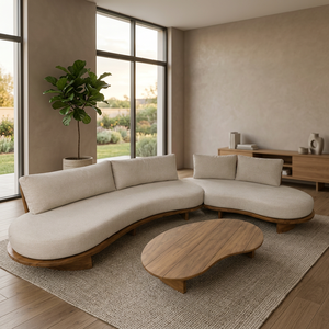 Curved Patio Lounge <b>Set</b> Low Profile 5 Seater Crescent <b>Garden</b> Sofa and Bean Shaped Floor Coffee Table - Product Image 3