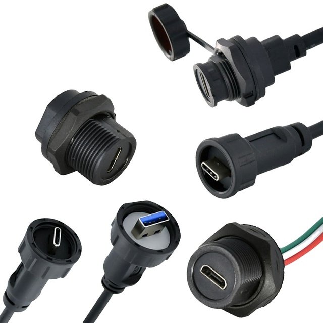 IP67 USB 3.0 2.0 Adapter Mated Male to Female Receptacles Socket Jacks Type-c Usb Panel Mount Wire Connector Waterproof