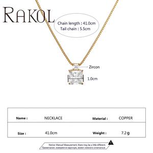 Collar con colgante de Zirconia cúbica cuadrada azul claro a la moda RAKOL NP5099 para mujer, joyería exquisita para fiesta de cumpleaños - Product Image 2