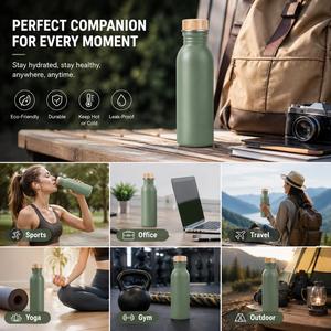 Custom Printed 700ml Single Wall Stainless Steel Outdoor Travel Sports Water <b>Bottle</b> with Bamboo Lid Promotional Gift <b>Bottle</b> - Product Image 2