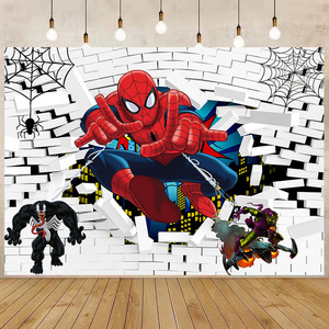 Fondale per Compleanno <span class=keywords><strong>a</strong></span> <span class=keywords><strong>Tema</strong></span> Supereroe SPIDERMAN, Sfondo Rosso con Ragnatela per Feste Cosplay, Fondale Fotografico in Vinile SP443 - Product Image 2