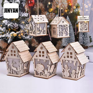 Lichtgevende Blokhut Kerstversiering Houten Ambachten Sneeuw Huis Kerstboom Decoraties Opknoping Diy Geschenken Venster Ornamenten - Product Image 5
