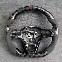 Volant de course personnalisé en fibre de carbone véritable à 3 branches avec cuir perforé / pour VW Magotan Passat Golf - Plug & Play
