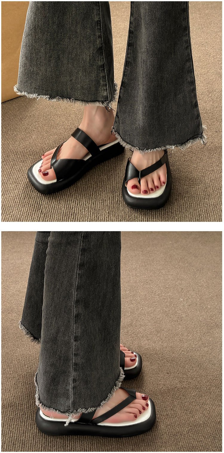 Korean High-heeled Wedges Slippers Beach Platform Sandals Leather PU Ladies Flip-flops Slippers