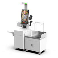 Kiosque de libre-service économique de 21,5 pouces pour supermarchés, lecteur de codes-barres double anti-fraude, écran LED, sur pied, RS232