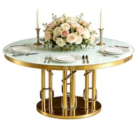 Tables de banquet modernes pour hôtels, mariages, en acier inoxydable, verre trempé noir, piédestal rond, durables, pour événements et fêtes