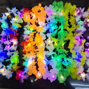 Hawaiian Party Light Up Flower Necklace Wreath Garland Led Hawaiian Lei Necklace Flower