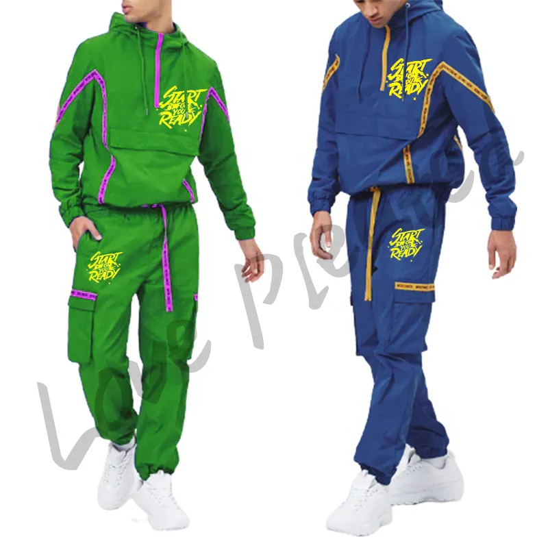 custom logo sweatpants and hoodie set wholesale polyester sweat suits mens track suit sets jogging men cargo tracksuit